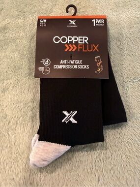 Copper Flux Anti-Fatigue Compression Socks Knee High Black Gray S/M NWT